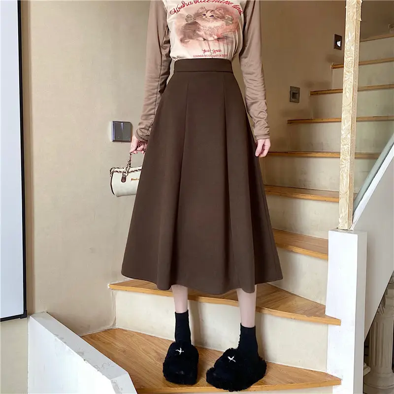 Woolen A-Line Skirt Black High Waist 2022 — feature 13