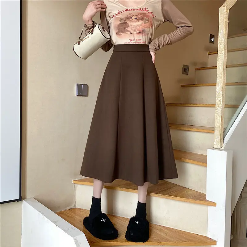 Woolen A-Line Skirt Black High Waist 2022 — feature 14
