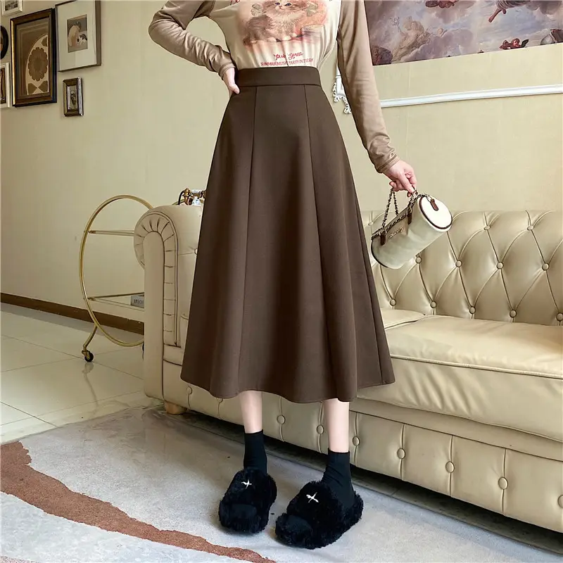 Woolen A-Line Skirt Black High Waist 2022 — feature 16