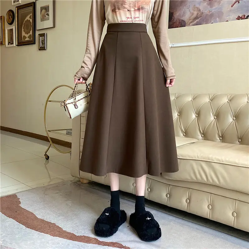 Woolen A-Line Skirt Black High Waist 2022 — feature 17