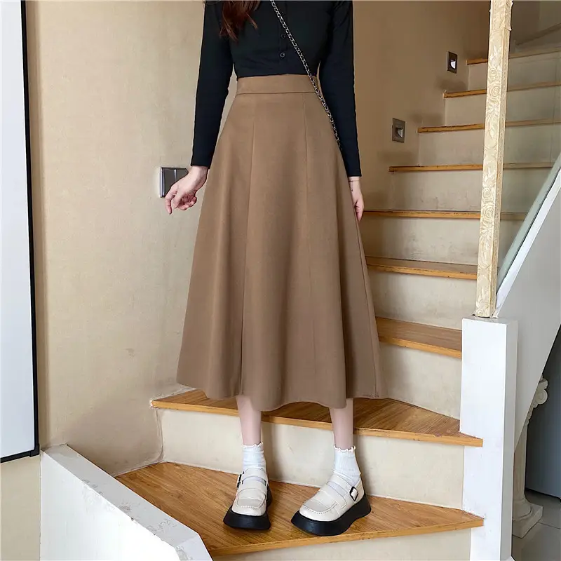 Woolen A-Line Skirt Black High Waist 2022 — feature 3