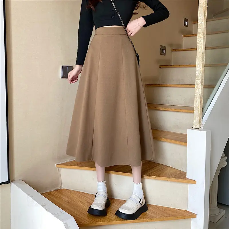 Woolen A-Line Skirt Black High Waist 2022 — feature 4