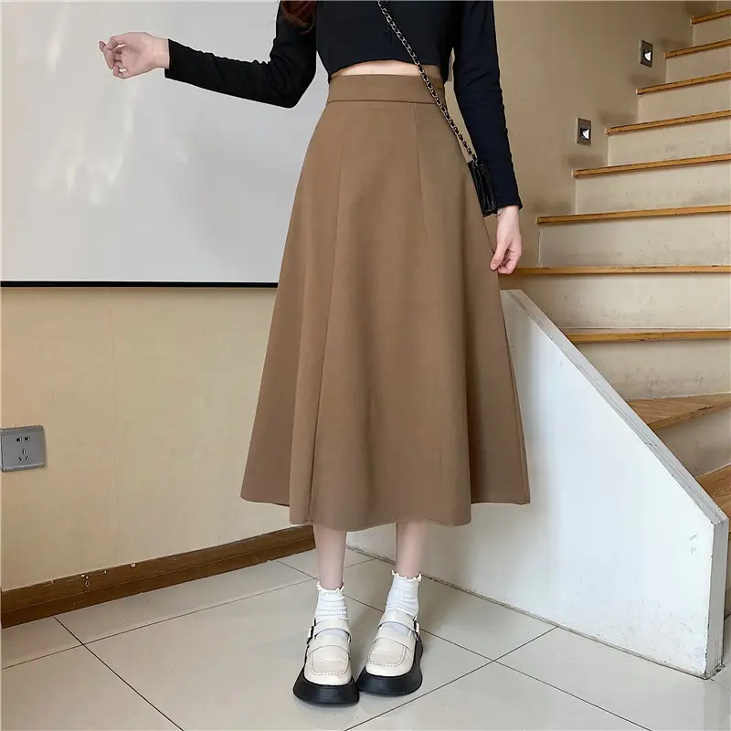 Woolen A-Line Skirt Black High Waist 2022 — feature 5