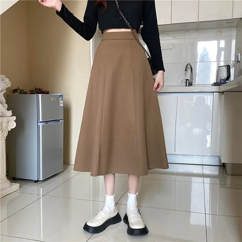 Woolen A-Line Skirt Black High Waist 2022 — feature 6
