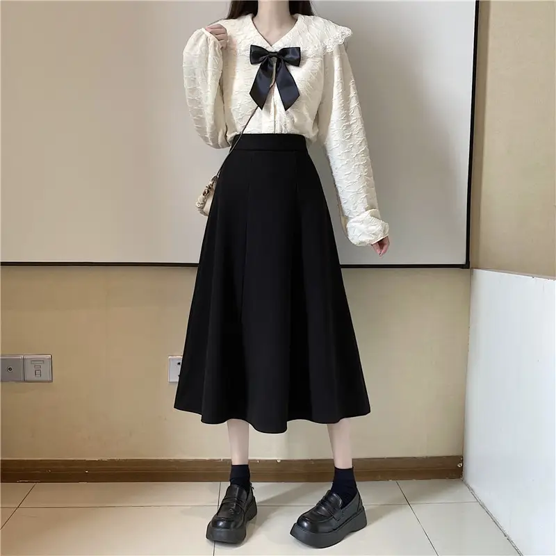 Woolen A-Line Skirt Black High Waist 2022 — feature 7