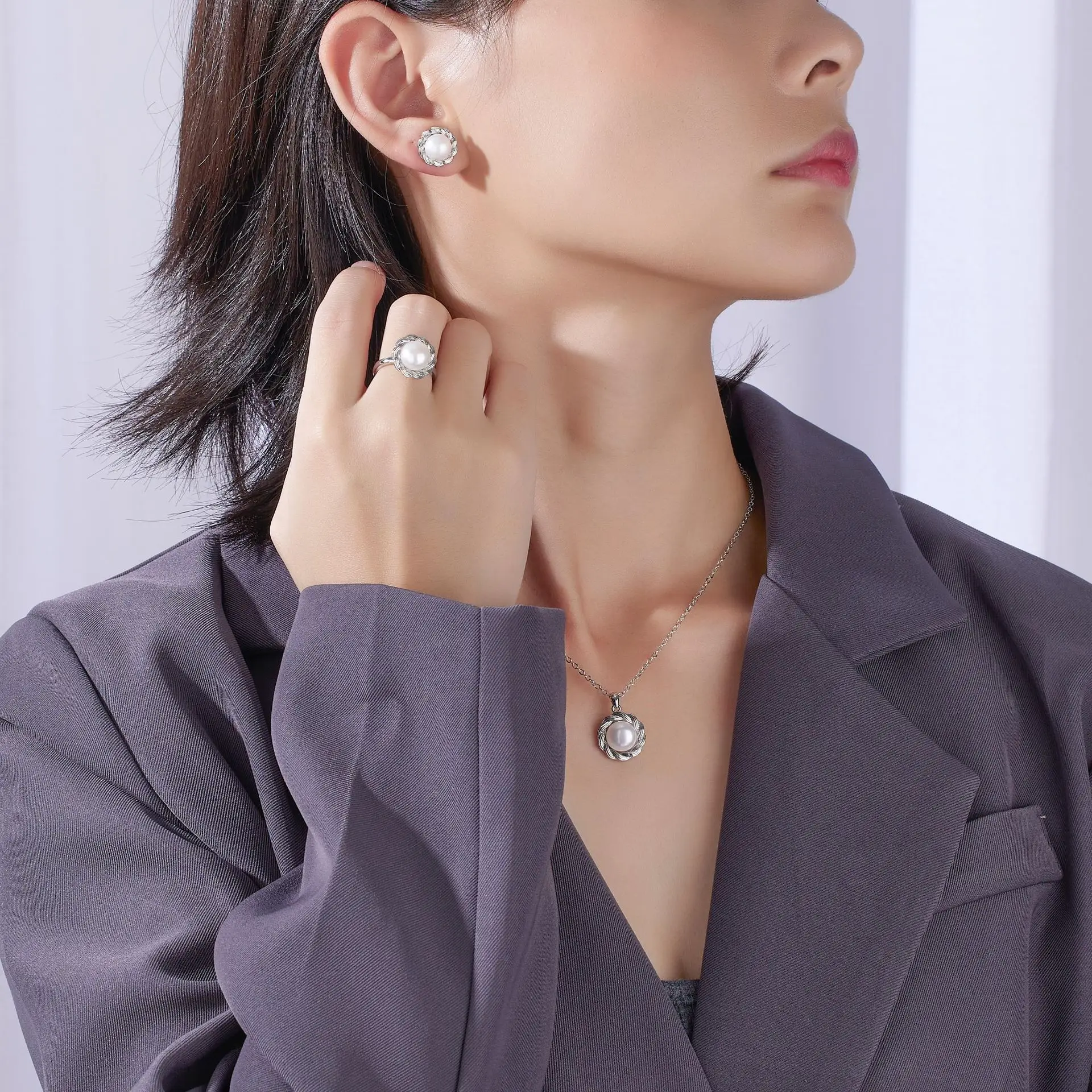 Freshwater Pearl Ring & Pendant Set for Women - Image 3