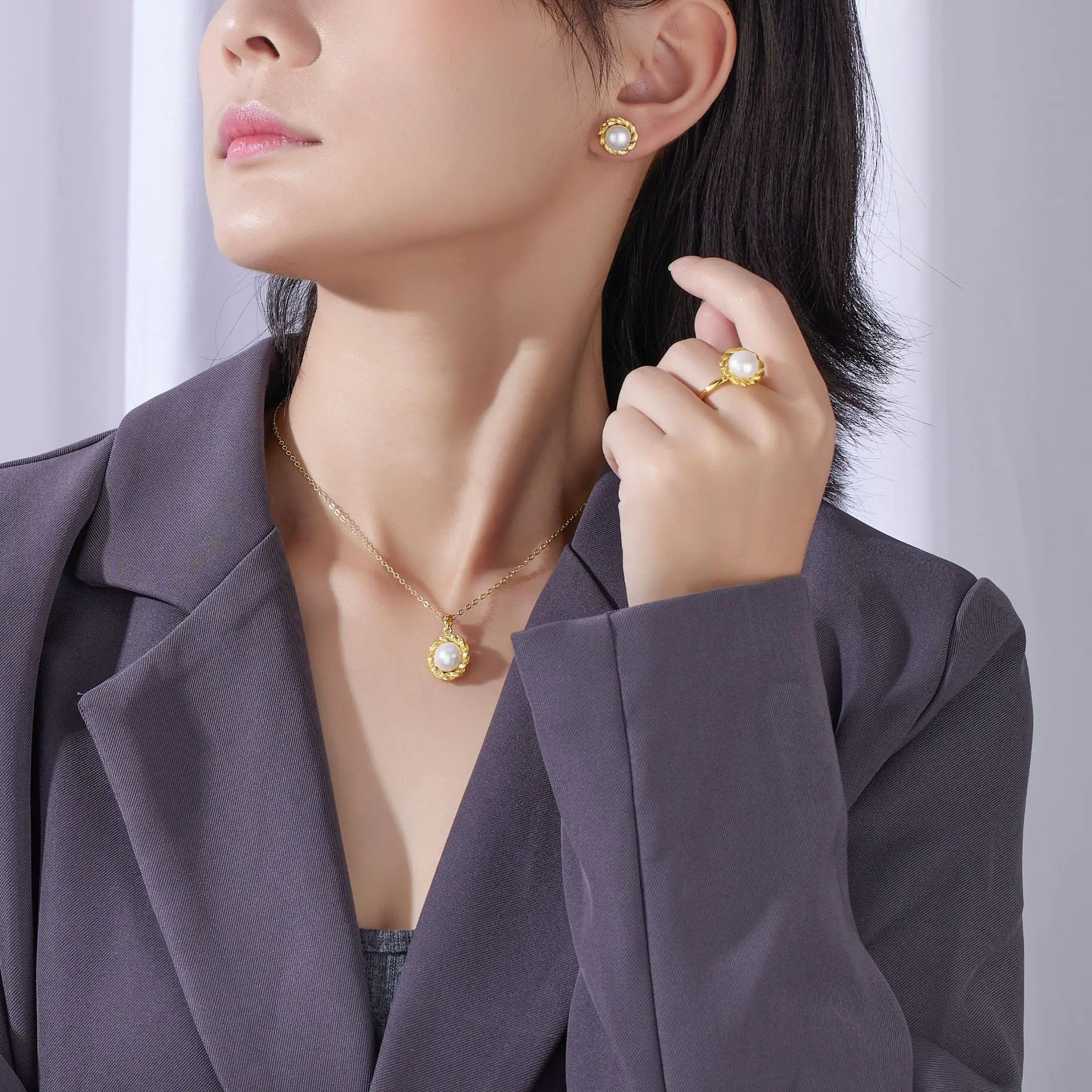 Freshwater Pearl Ring & Pendant Set for Women - Image 4