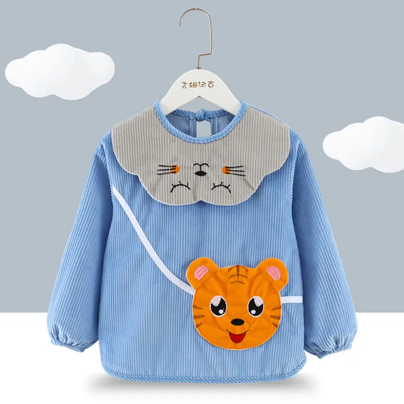 Baby Waterproof Smocks Yellow Green Cat Design - Image 2