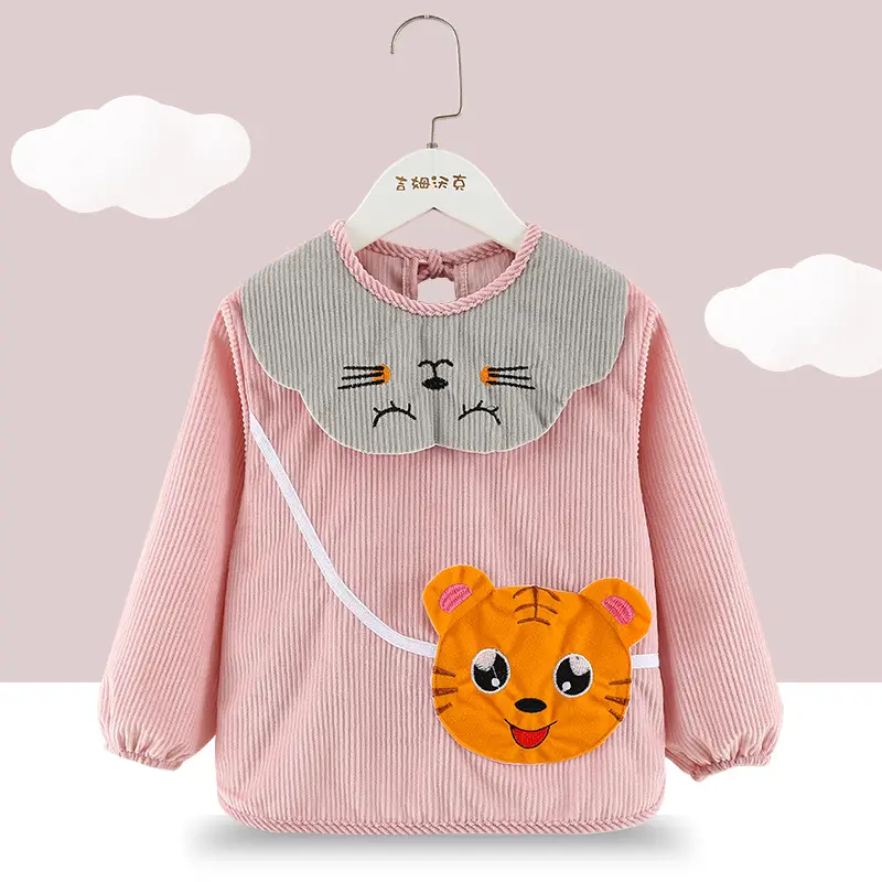 Baby Waterproof Smocks Yellow Green Cat Design - Image 3