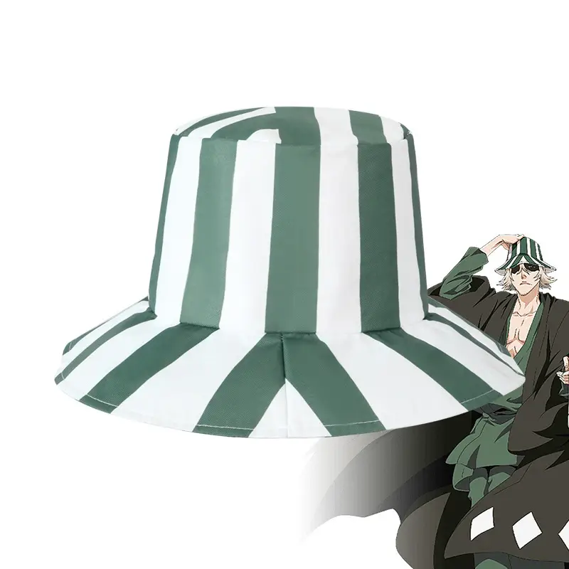 Anime Kimono Hat Green White Striped Anime Game Suit - Image 5