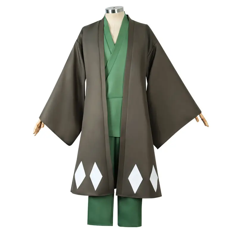 Anime Kimono Hat Green White Striped Anime Game Suit - Image 6