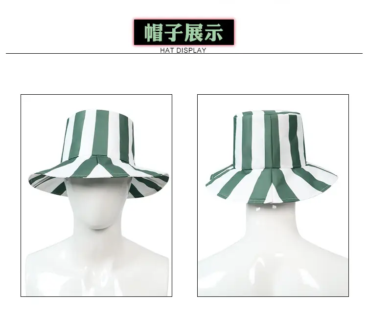 Anime Kimono Hat Green White Striped Anime Game Suit — feature 9