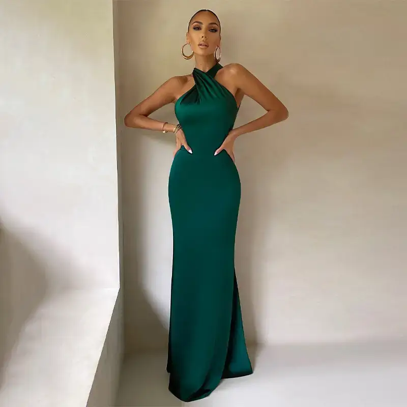 Green Slim Fit Backless Fishtail Evening Gown — feature 17
