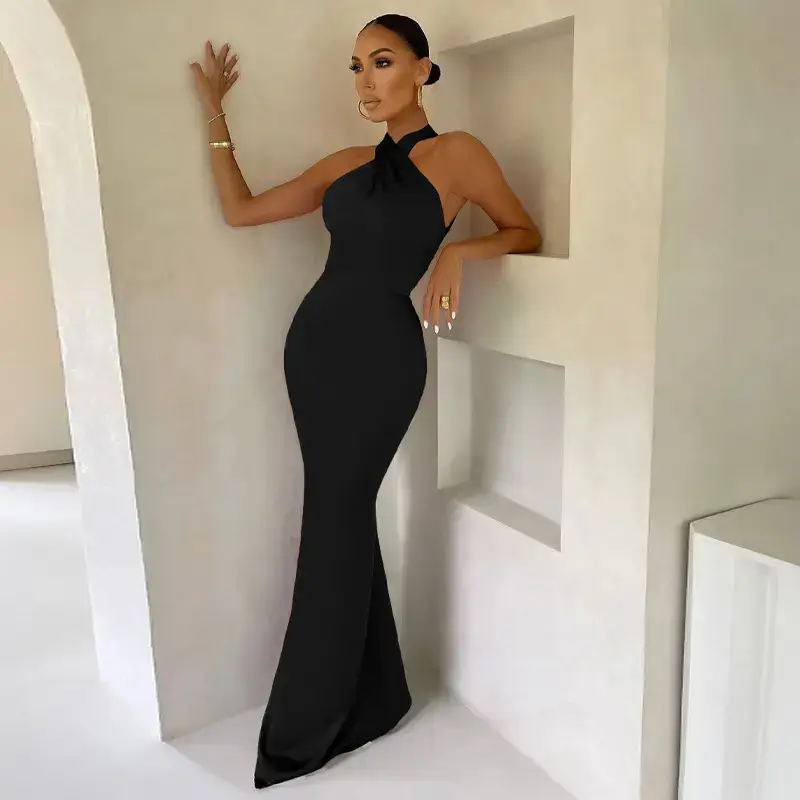 Green Slim Fit Backless Fishtail Evening Gown — feature 18