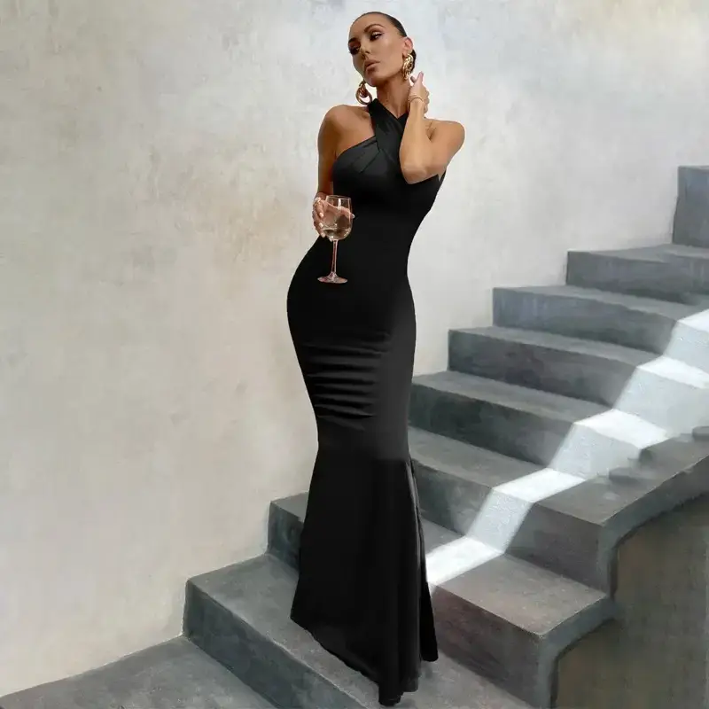 Green Slim Fit Backless Fishtail Evening Gown — feature 19