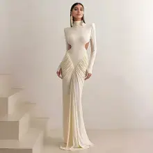 Green Slim Fit Backless Fishtail Evening Gown — feature 9