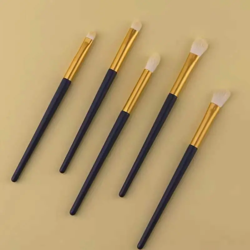 5 Pcs Soft Wool Eye Makeup Brush Set with Gold Handles - Image 6