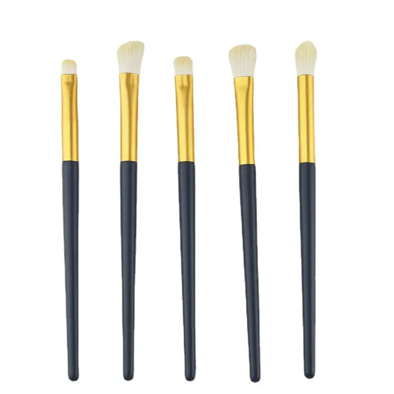 5 Pcs Soft Wool Eye Makeup Brush Set with Gold Handles - Image 7
