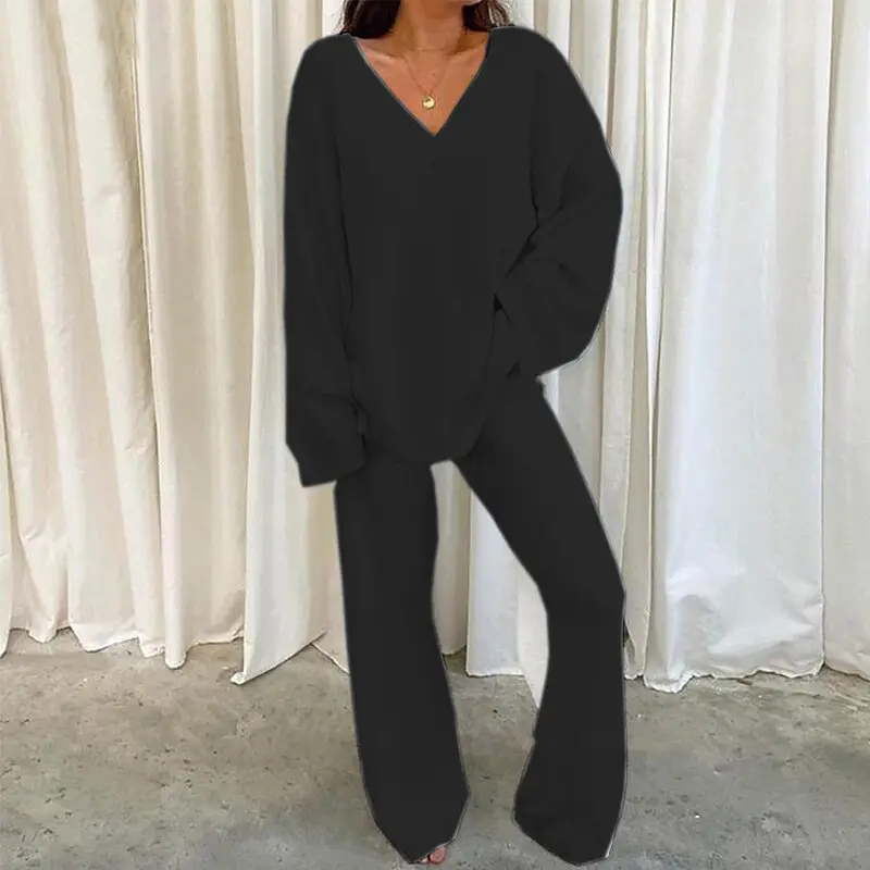 2022 V-neck Casual Two-Piece Winter Suit Grey - Image 4