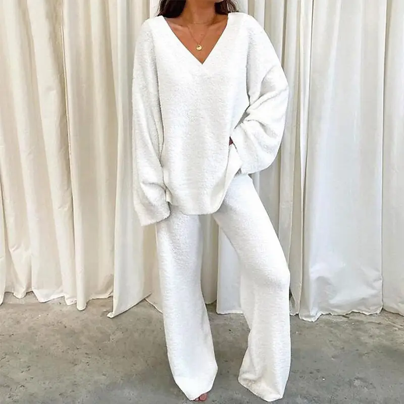 2022 V-neck Casual Two-Piece Winter Suit Grey - Image 5