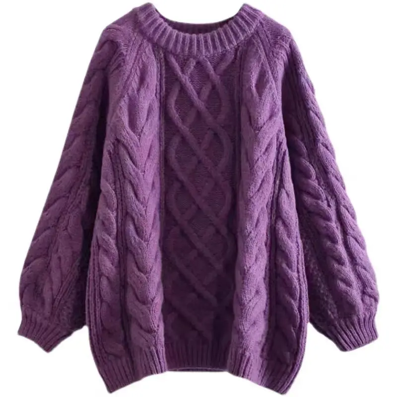 Purple Wavy Twist Women's Sweater Winter Warm Loose — feature 7