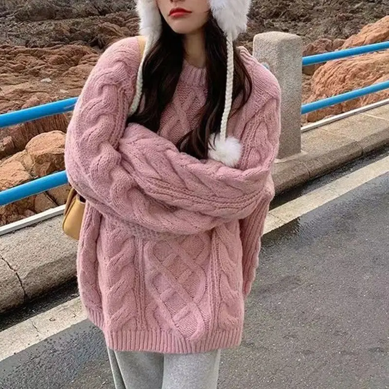 Purple Wavy Twist Women's Sweater Winter Warm Loose - Image 2