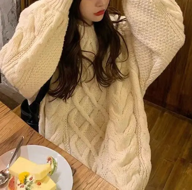 Purple Wavy Twist Women's Sweater Winter Warm Loose - Image 3
