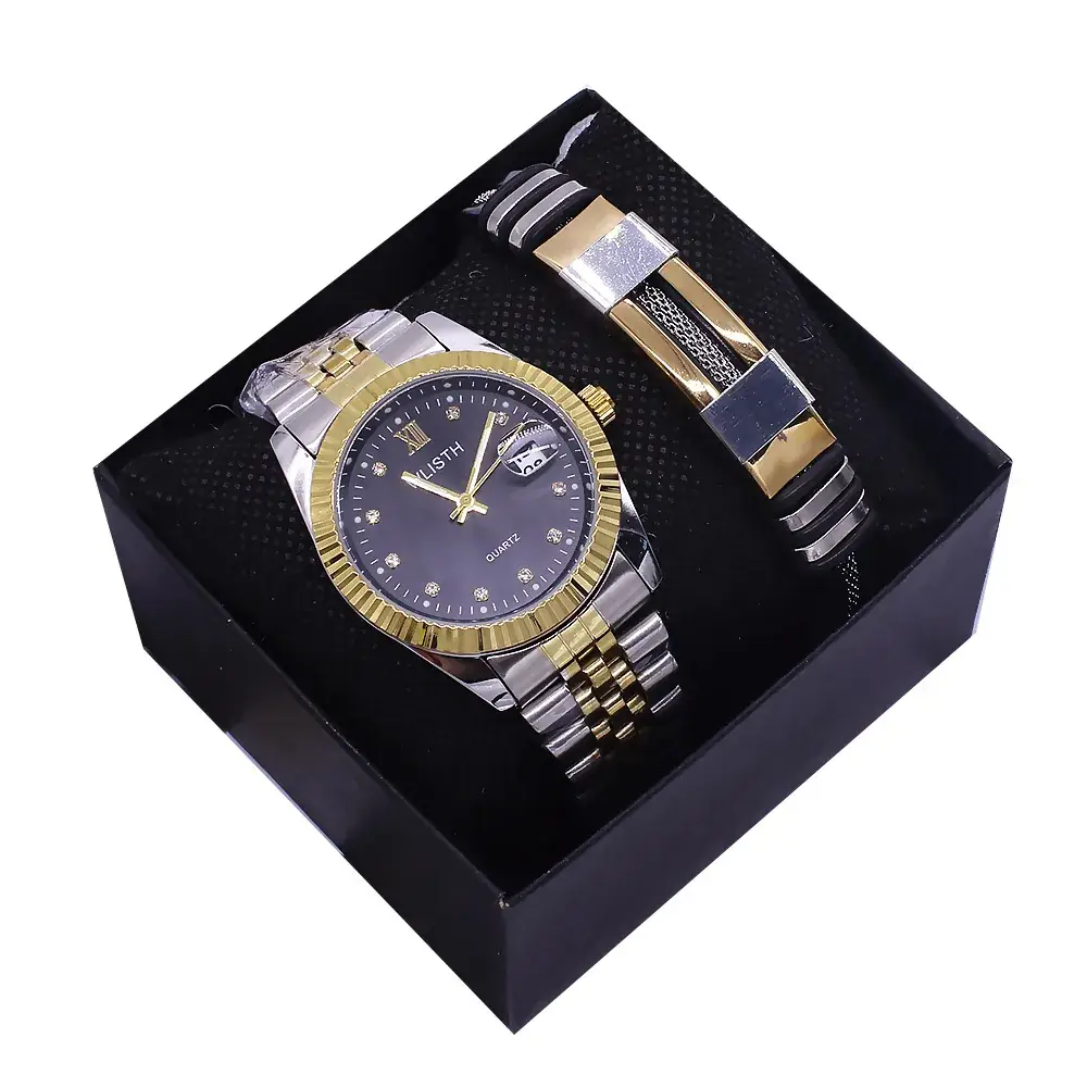 Couples Watch Set Gold Silver Waterproof Quartz Bracelet - Image 21