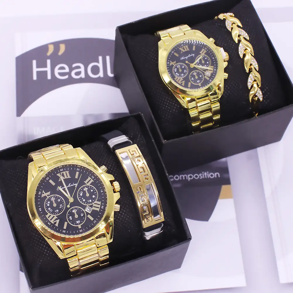 Couples Watch Set Gold Silver Waterproof Quartz Bracelet — feature 1