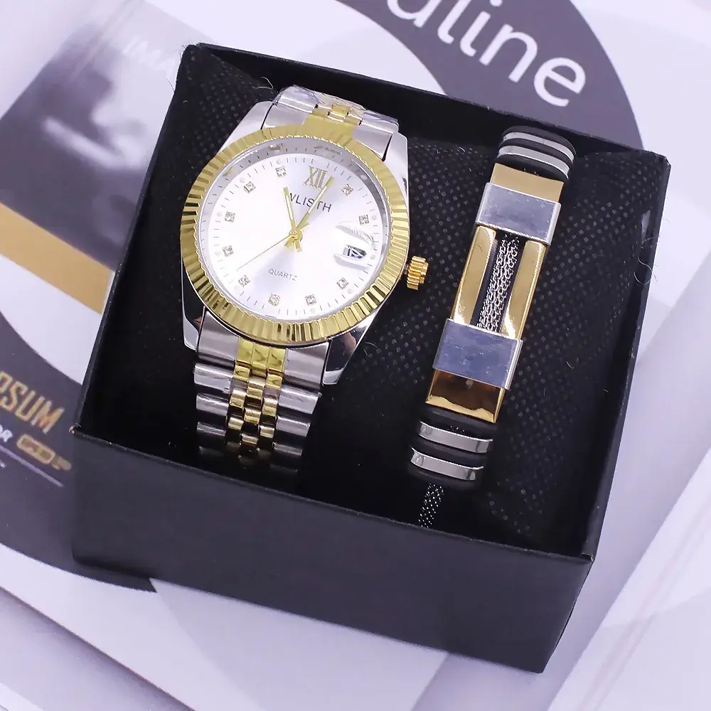 Couples Watch Set Gold Silver Waterproof Quartz Bracelet - Image 3