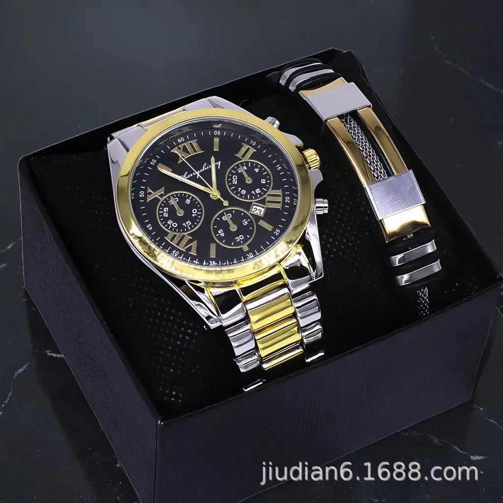 Couples Watch Set Gold Silver Waterproof Quartz Bracelet - Image 9