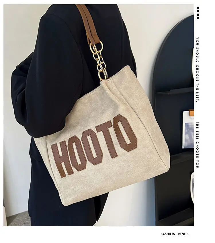 Women's Casual Shoulder Bag with Gold Chain & "HOT" Print — feature 1