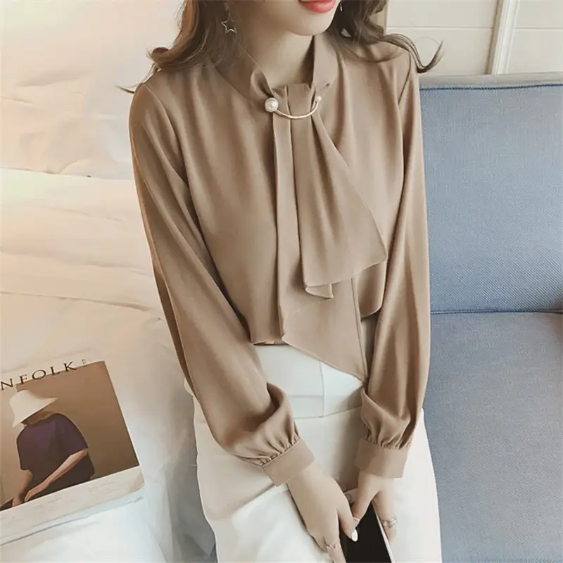 2026 Korean Style Knitted Ring Button Pullover Chiffon Blouse - Image 7