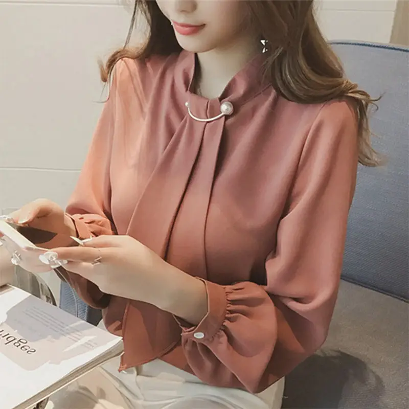 2026 Korean Style Knitted Ring Button Pullover Chiffon Blouse — feature 5