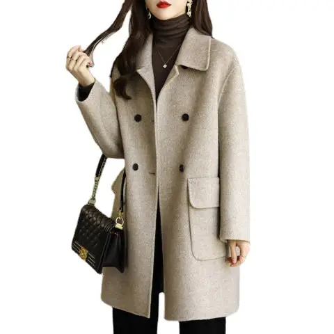 Women Literary Woolen Coat Black Mid-Length 2023 - Image 6