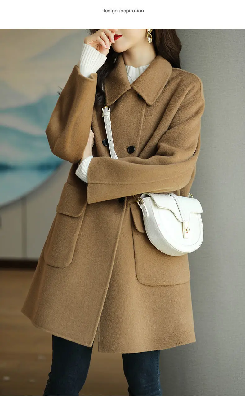 Women Literary Woolen Coat Black Mid-Length 2023 — feature 10