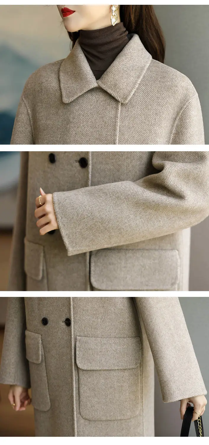 Women Literary Woolen Coat Black Mid-Length 2023 — feature 14
