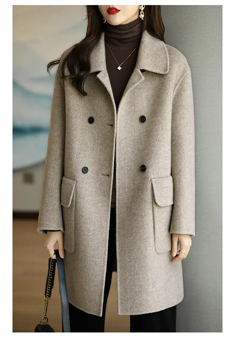 Women Literary Woolen Coat Black Mid-Length 2023 — feature 2