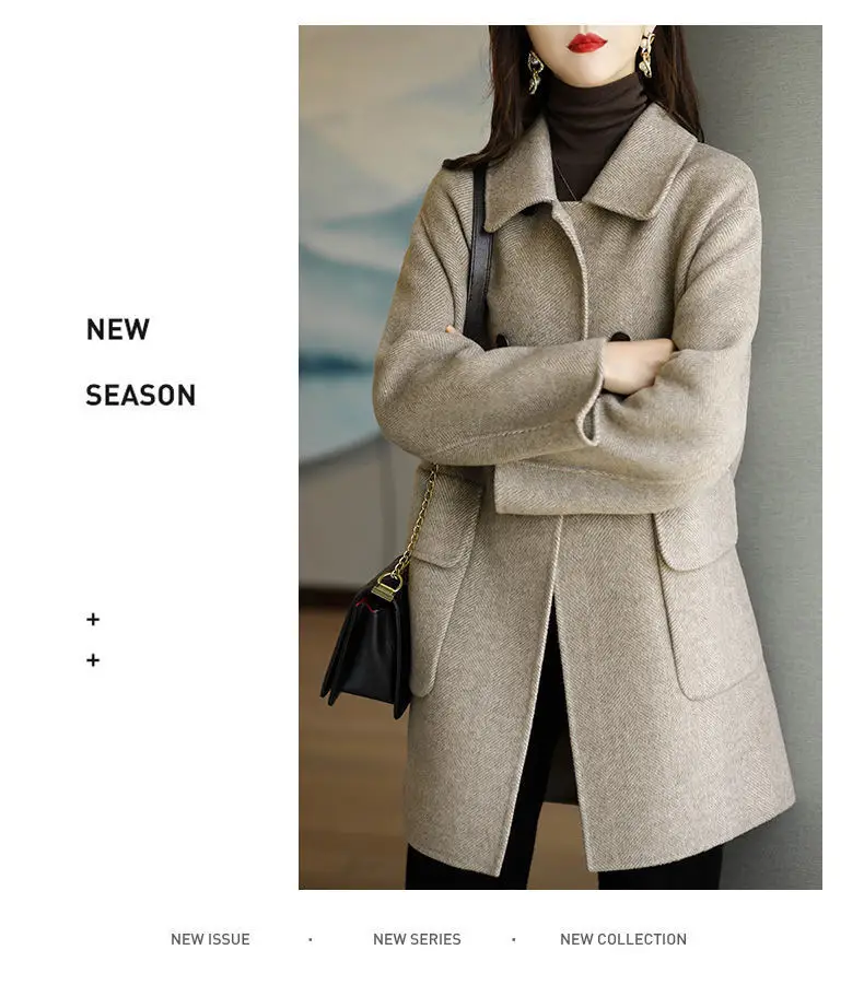 Women Literary Woolen Coat Black Mid-Length 2023 — feature 5
