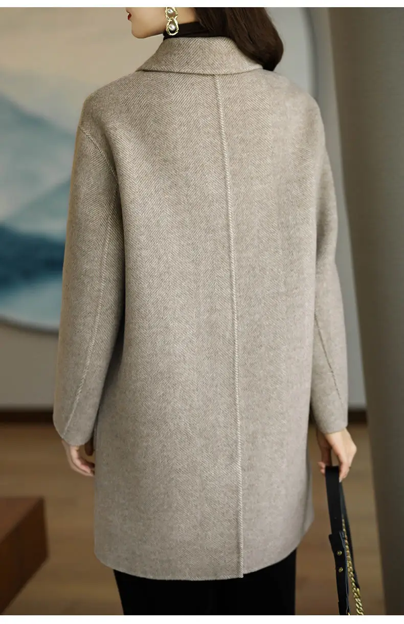 Women Literary Woolen Coat Black Mid-Length 2023 — feature 6