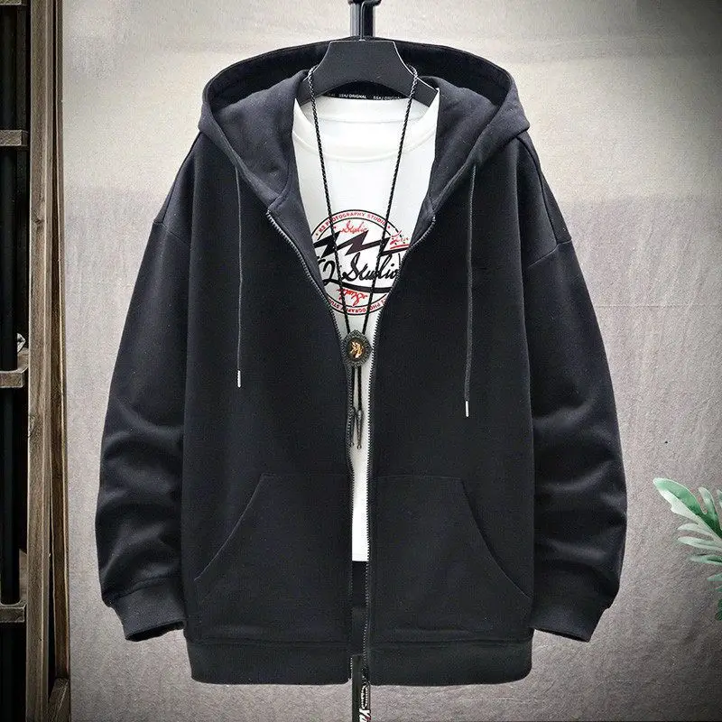 Men's Black Fleece Lined Hooded Zipper Jacket Large - Image 8