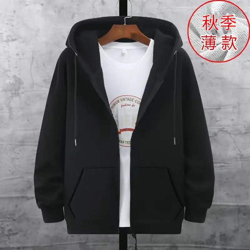 Men's Black Fleece Lined Hooded Zipper Jacket Large - Image 2