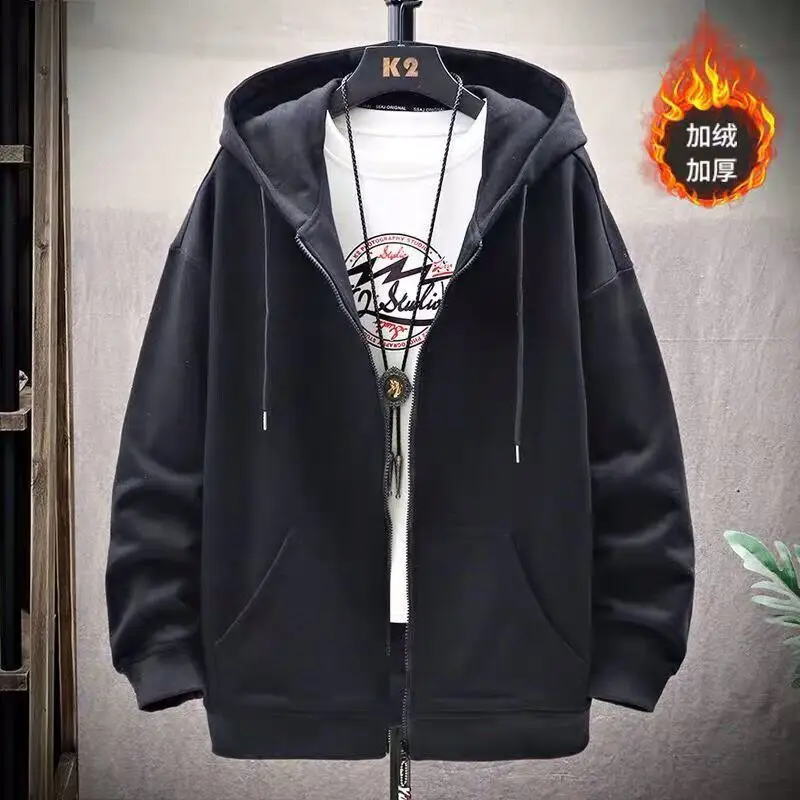 Men's Black Fleece Lined Hooded Zipper Jacket Large - Image 4