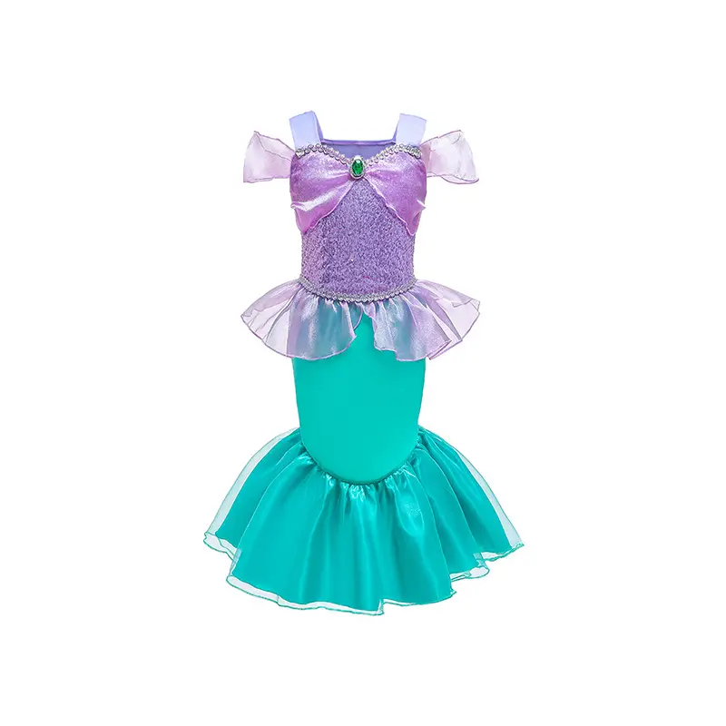 Girls Mermaid Dress Purple Embroidered 2022 Foreign Trade — feature 3