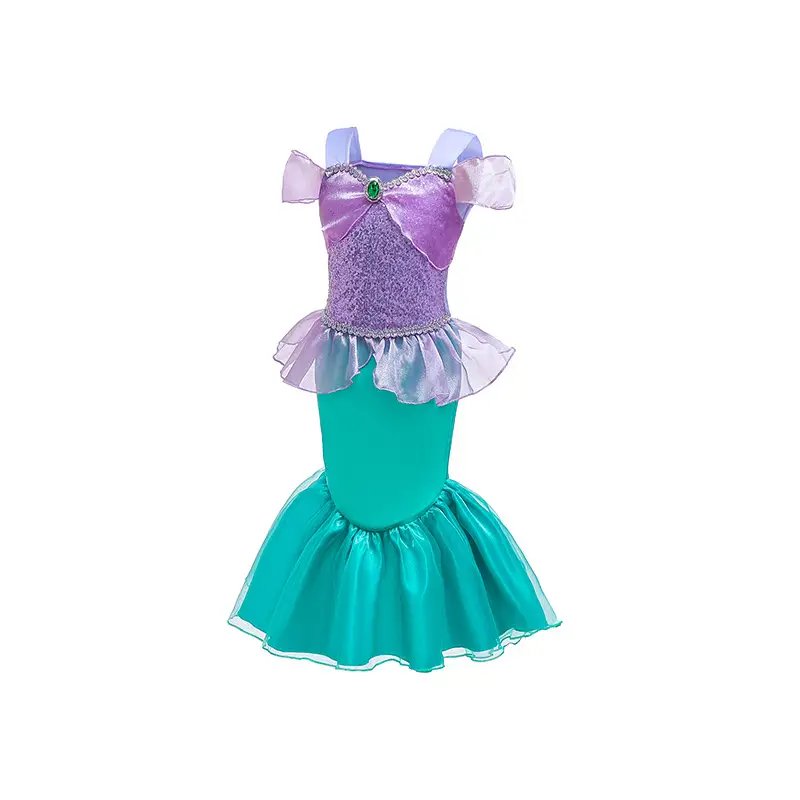 Girls Mermaid Dress Purple Embroidered 2022 Foreign Trade — feature 4
