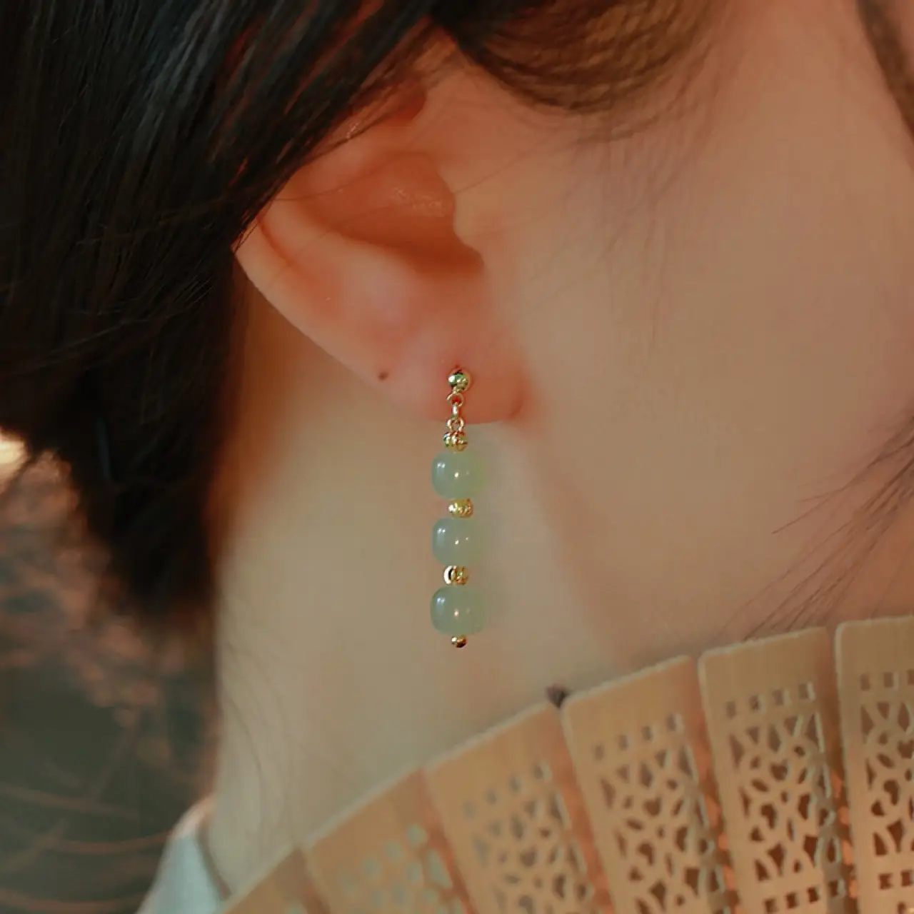 Natural Hetian Jade Earrings for Women Elegant Retro Design — feature 6