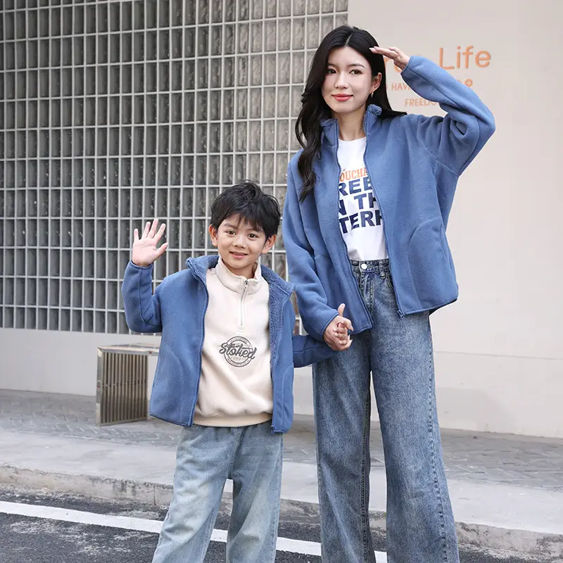 Blue Fleece Zipper Jacket for Kids School Uniform - Image 26