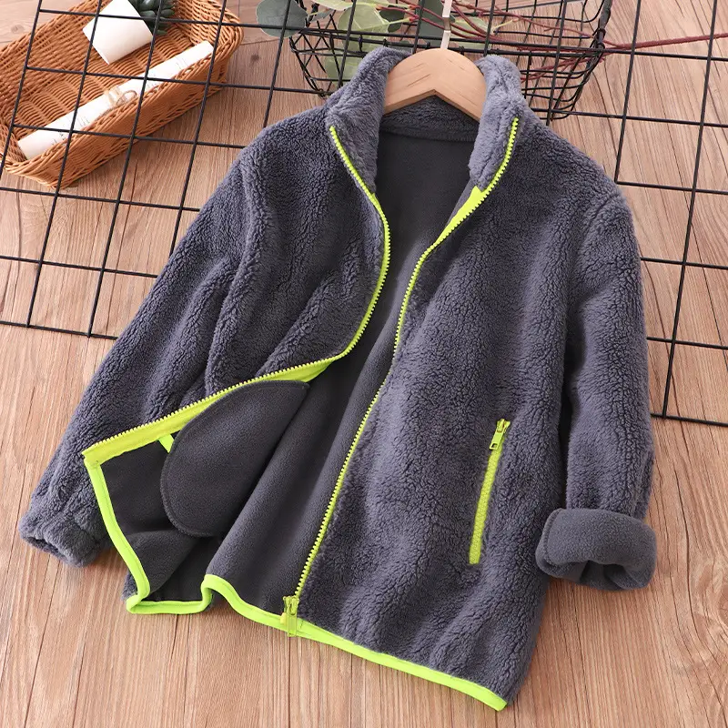 Blue Fleece Zipper Jacket for Kids School Uniform - Image 15