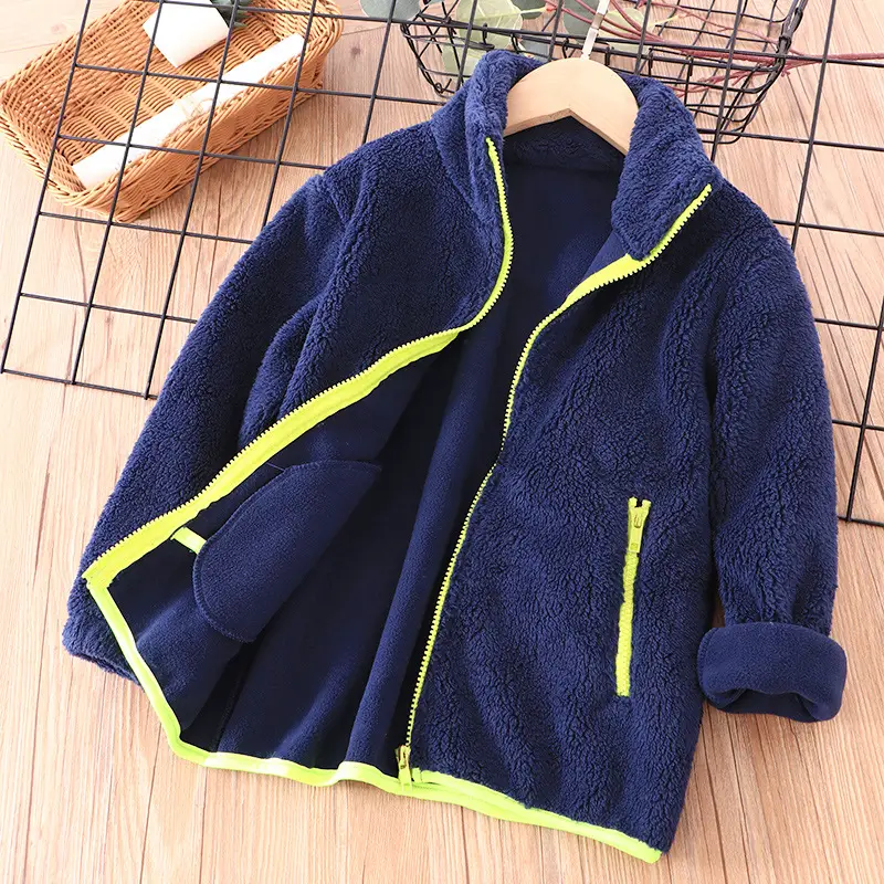 Blue Fleece Zipper Jacket for Kids School Uniform - Image 17