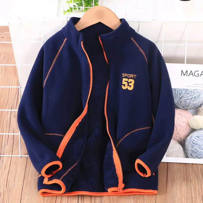 Blue Fleece Zipper Jacket for Kids School Uniform - Image 19